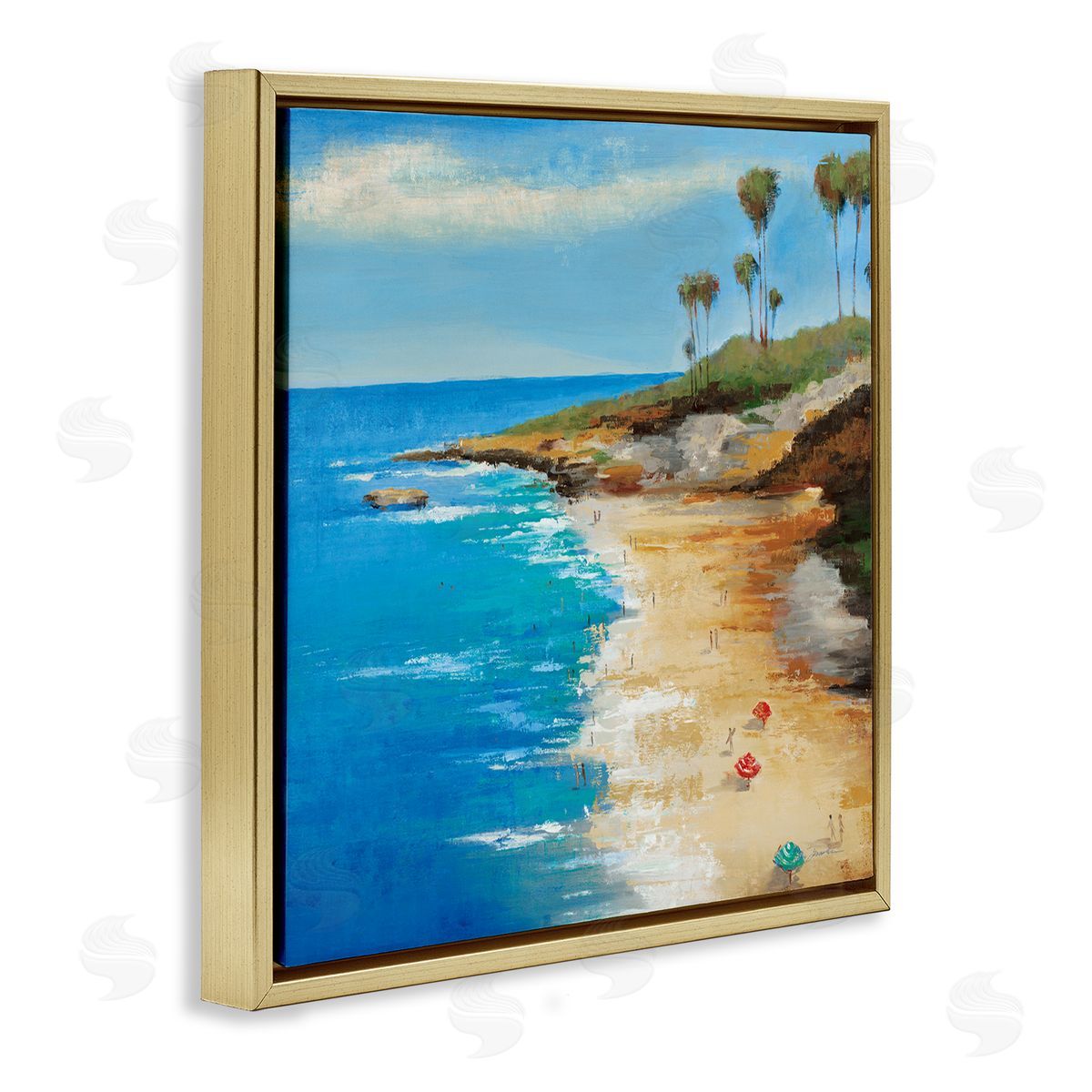 Liz Jardine Beach Landscape Cove Gold Floating Frame Canvas Wall Art Print