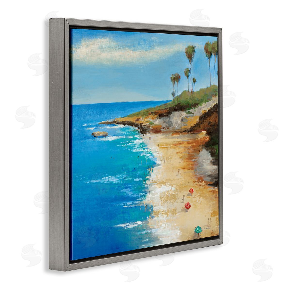 Liz Jardine Beach Landscape Cove Gray Floating Frame Canvas Wall Art Print