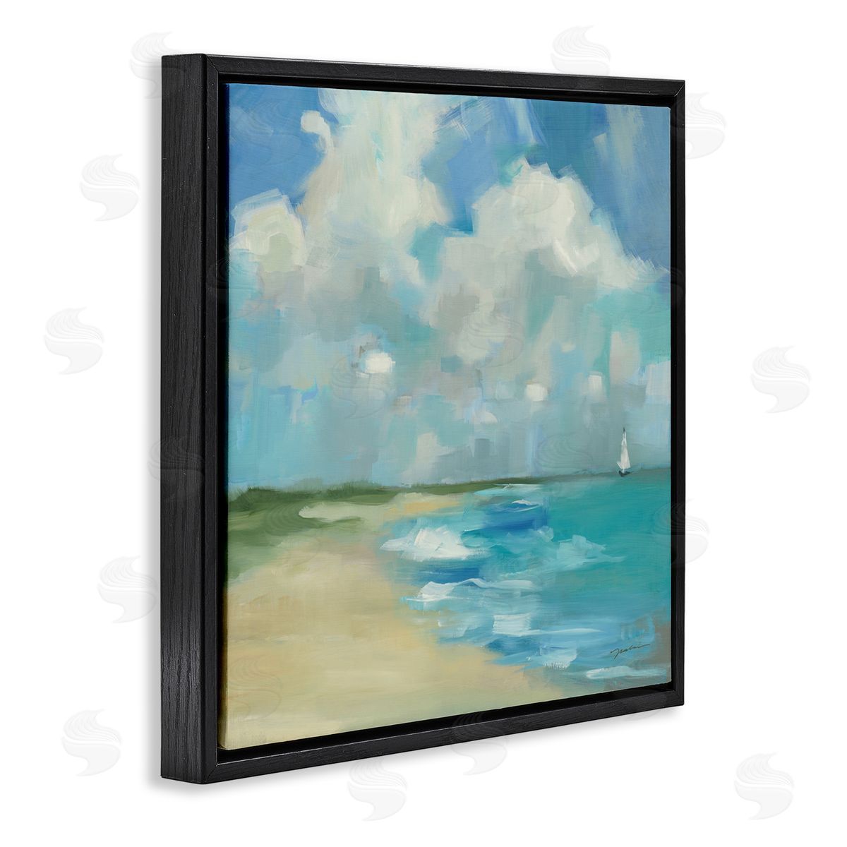 Liz Jardine Cloudy Beach Scenery Black Floating Frame Canvas Wall Art Print