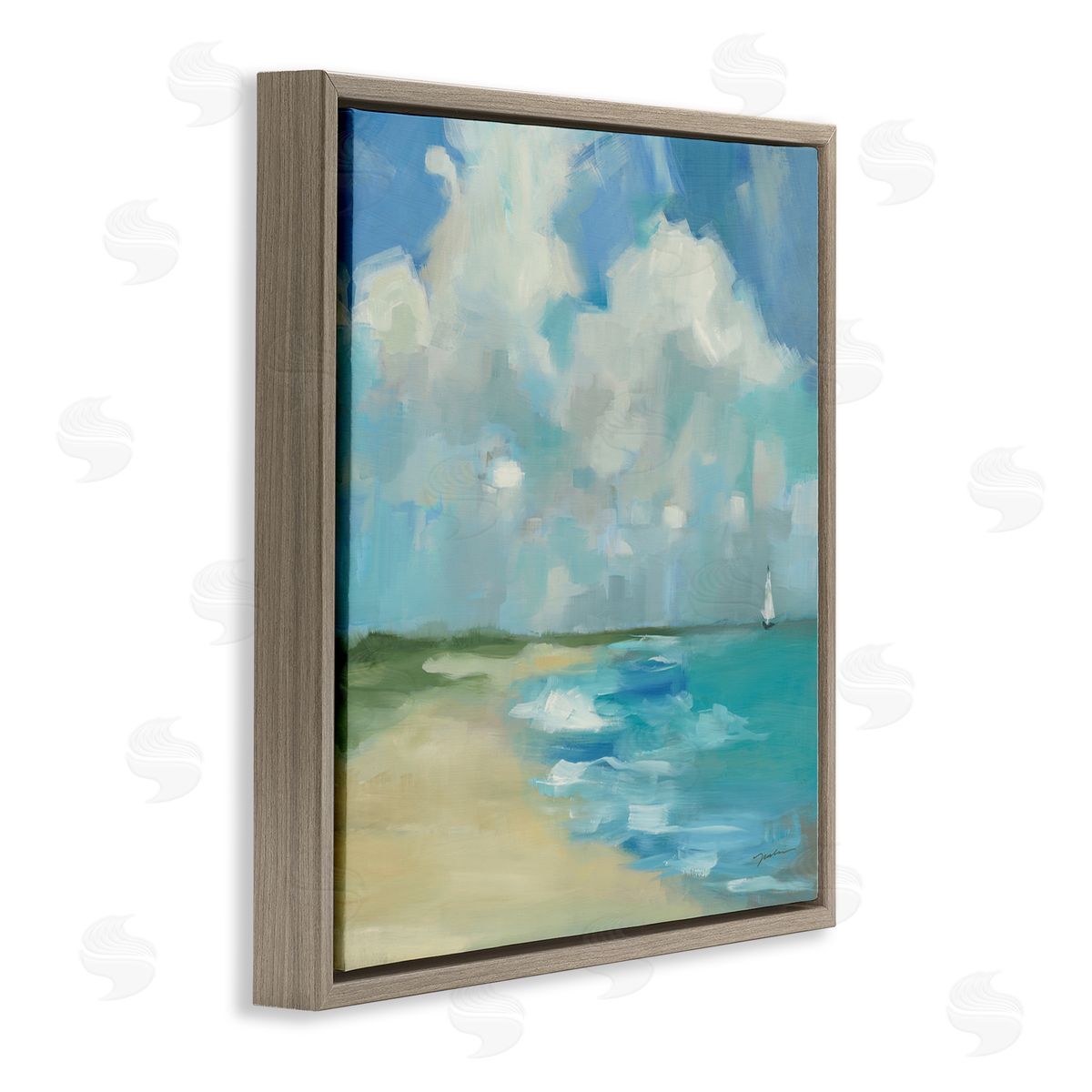 Liz Jardine Cloudy Beach Scenery Brown Floating Frame Canvas Wall Art Print