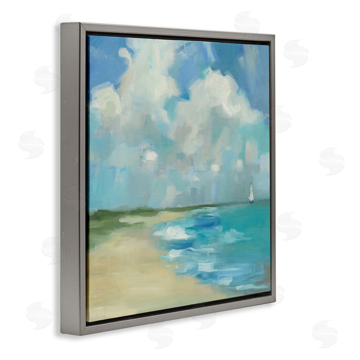 Liz Jardine Cloudy Beach Scenery Gray Floating Frame Canvas Wall Art Print