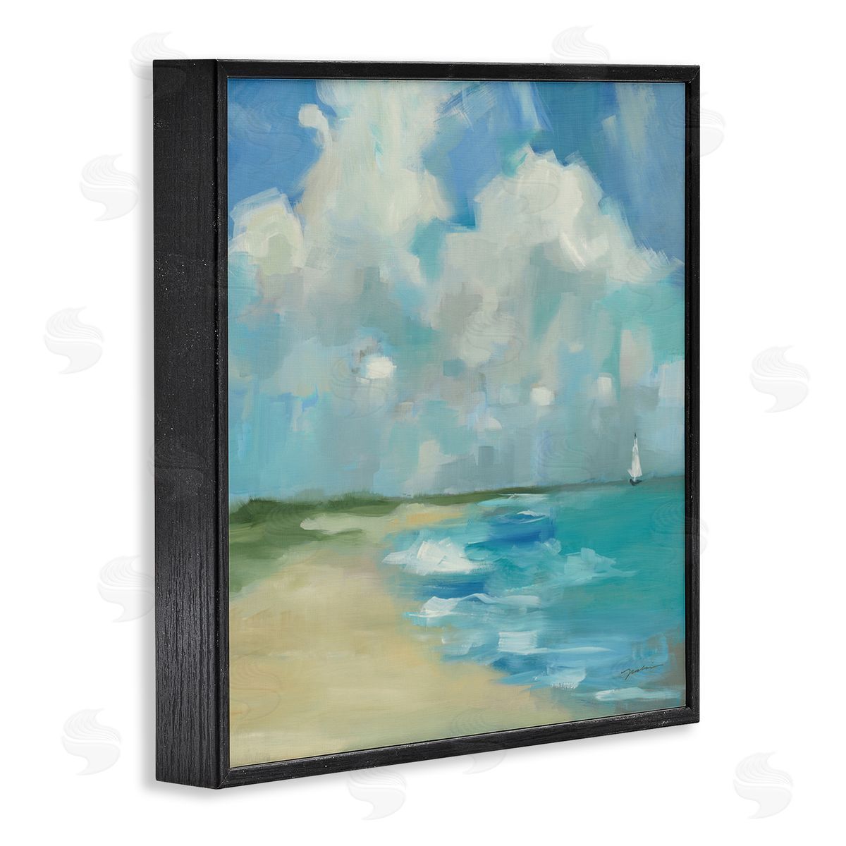 Liz Jardine Cloudy Beach Scenery Black Framed Glicee Wall Art Print