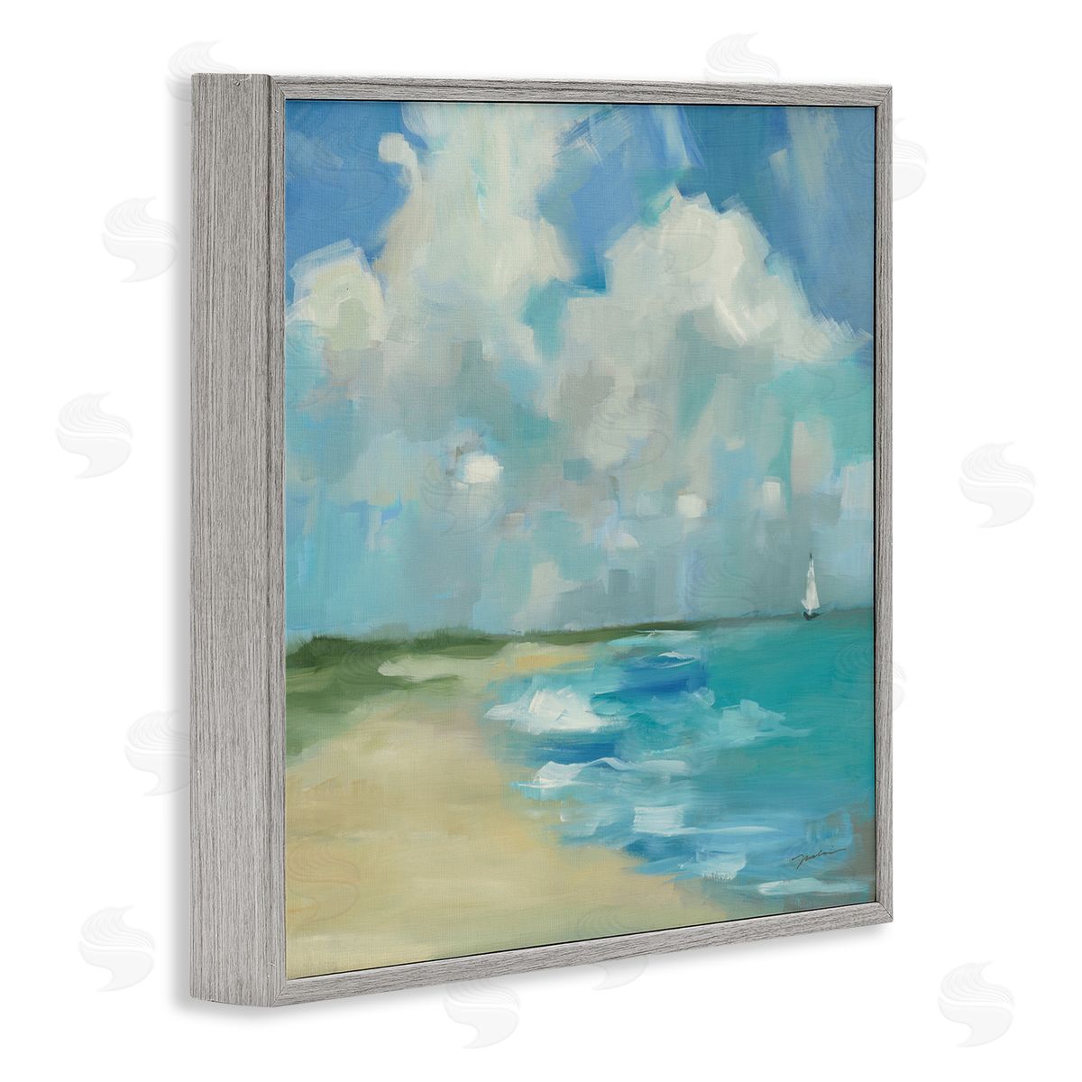 Liz Jardine Cloudy Beach Scenery Gray Framed Glicee Wall Art Print