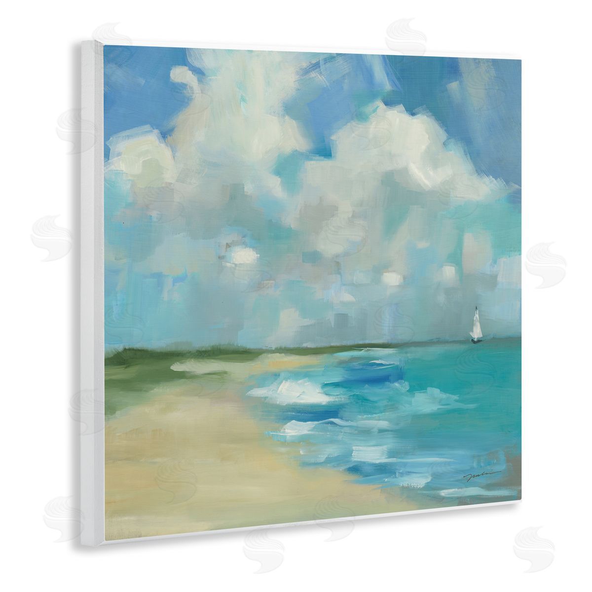 Liz Jardine Cloudy Beach Scenery Wooden Wall Plaque Art Print