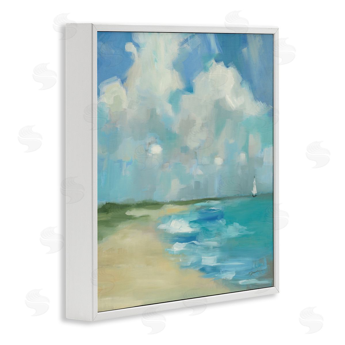 Liz Jardine Cloudy Beach Scenery White Framed Glicee Wall Art Print