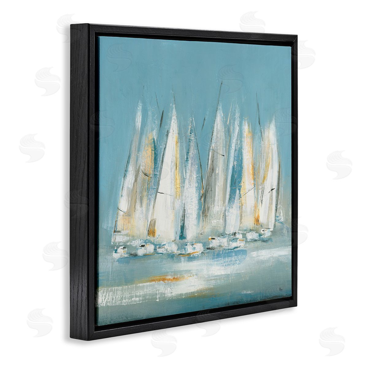 Lisa Ridgers Abstract Sailboat Fleet Black Floating Frame Canvas Wall Art Print