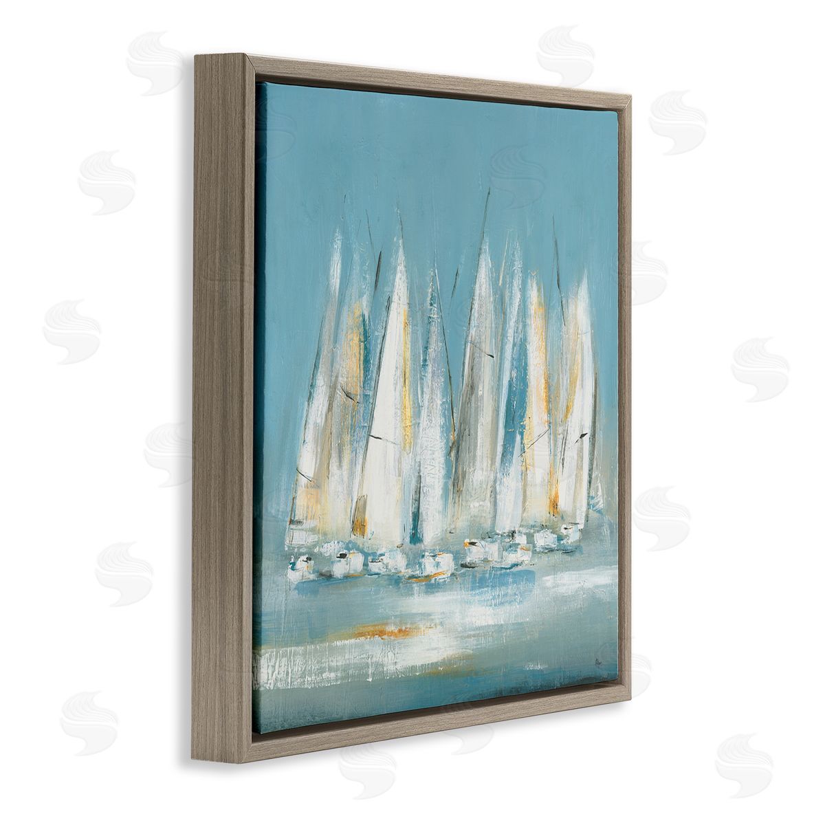Lisa Ridgers Abstract Sailboat Fleet Brown Floating Frame Canvas Wall Art Print