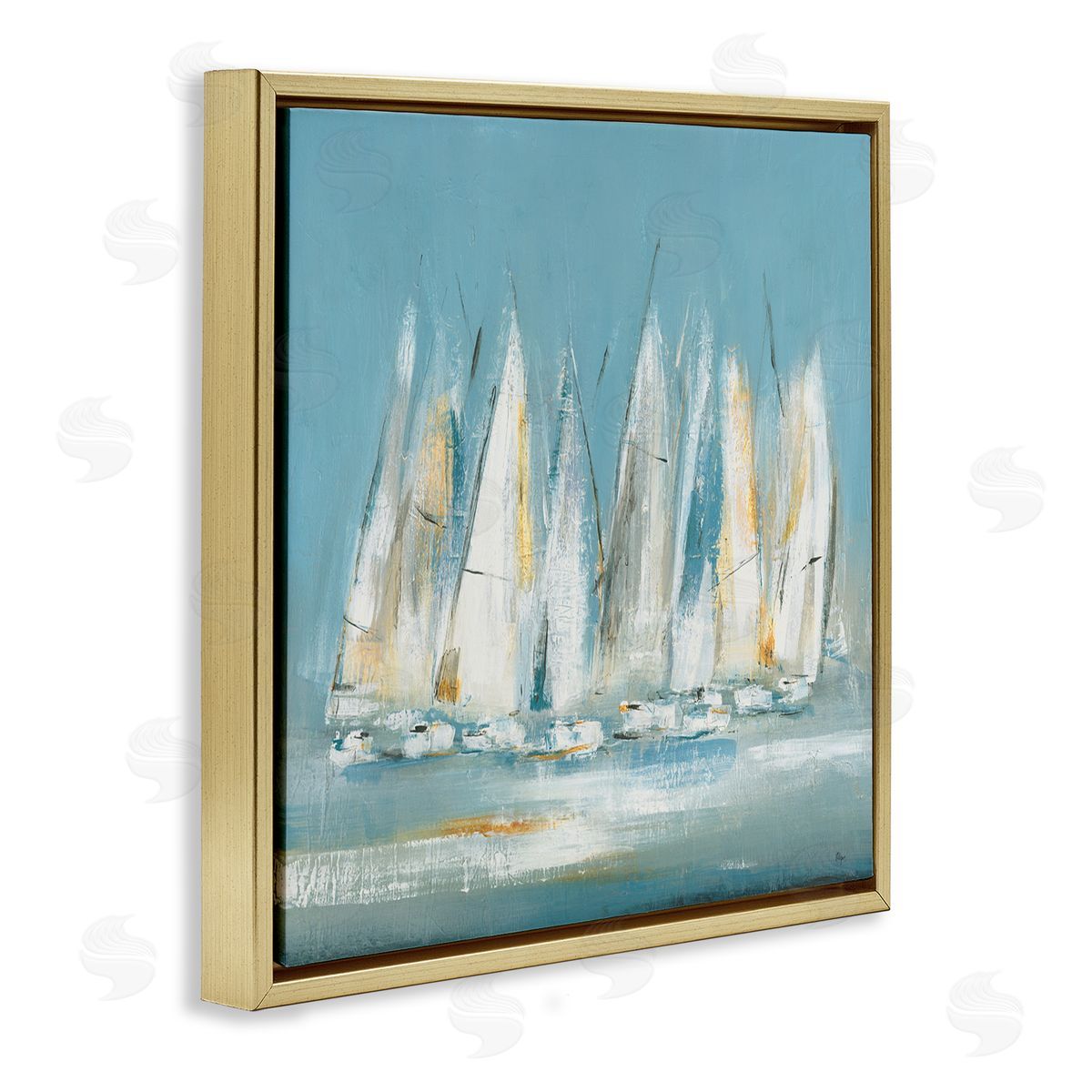 Lisa Ridgers Abstract Sailboat Fleet Gold Floating Frame Canvas Wall Art Print