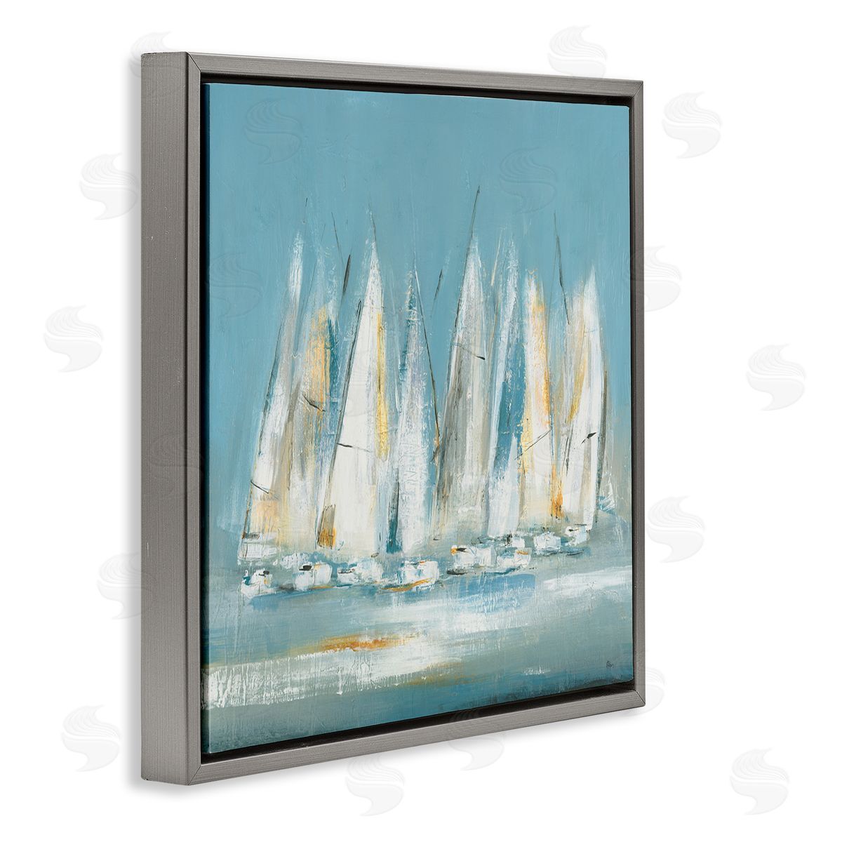 Lisa Ridgers Abstract Sailboat Fleet Gray Floating Frame Canvas Wall Art Print