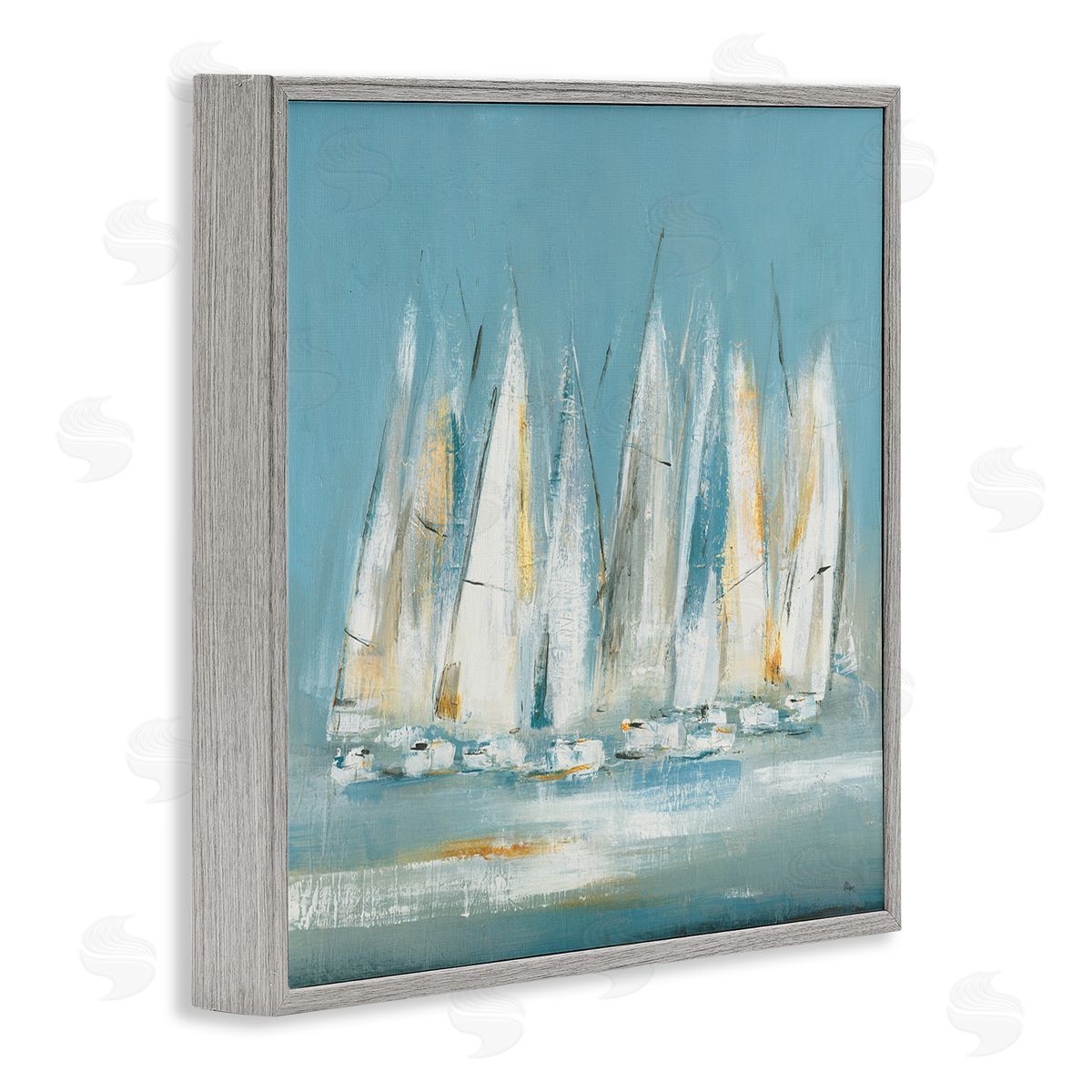 Lisa Ridgers Abstract Sailboat Fleet Gray Framed Glicee Wall Art Print