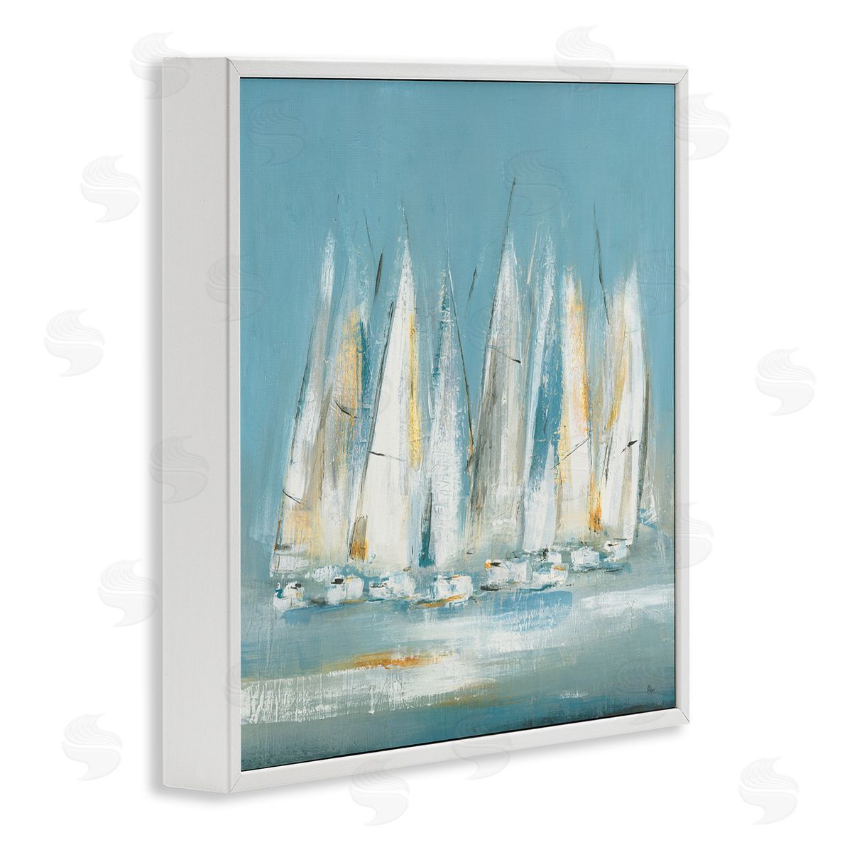 Lisa Ridgers Abstract Sailboat Fleet White Framed Glicee Wall Art Print