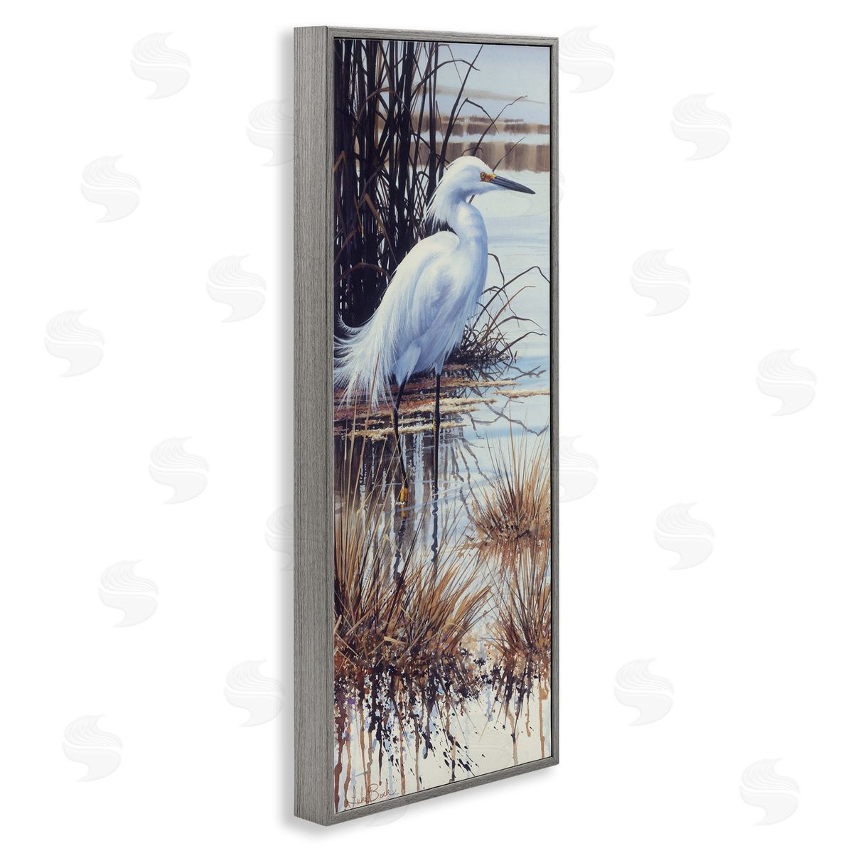 Luke Buck Egret with Modern Splash Gray Framed Glicee Wall Art Print