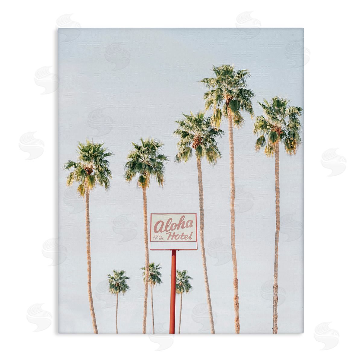 Aloha Hotel with Palm Trees Canvas Wall Art, Home Decor by Sisi and Seb