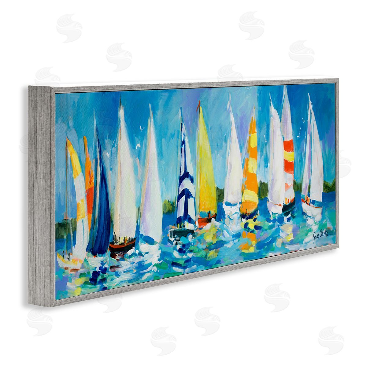 Regatta Sailboat Fleet Grey Frame Print Wall Art, Home Decor by Jane Slivka