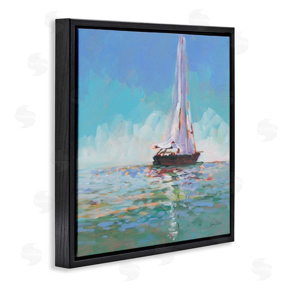 Jane Slivka Quiet Sailing Painting Black Floating Frame Canvas Wall Art Print