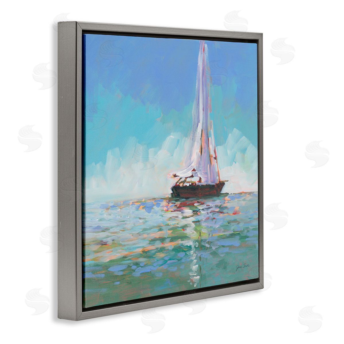 Jane Slivka Quiet Sailing Painting Gray Floating Frame Canvas Wall Art Print