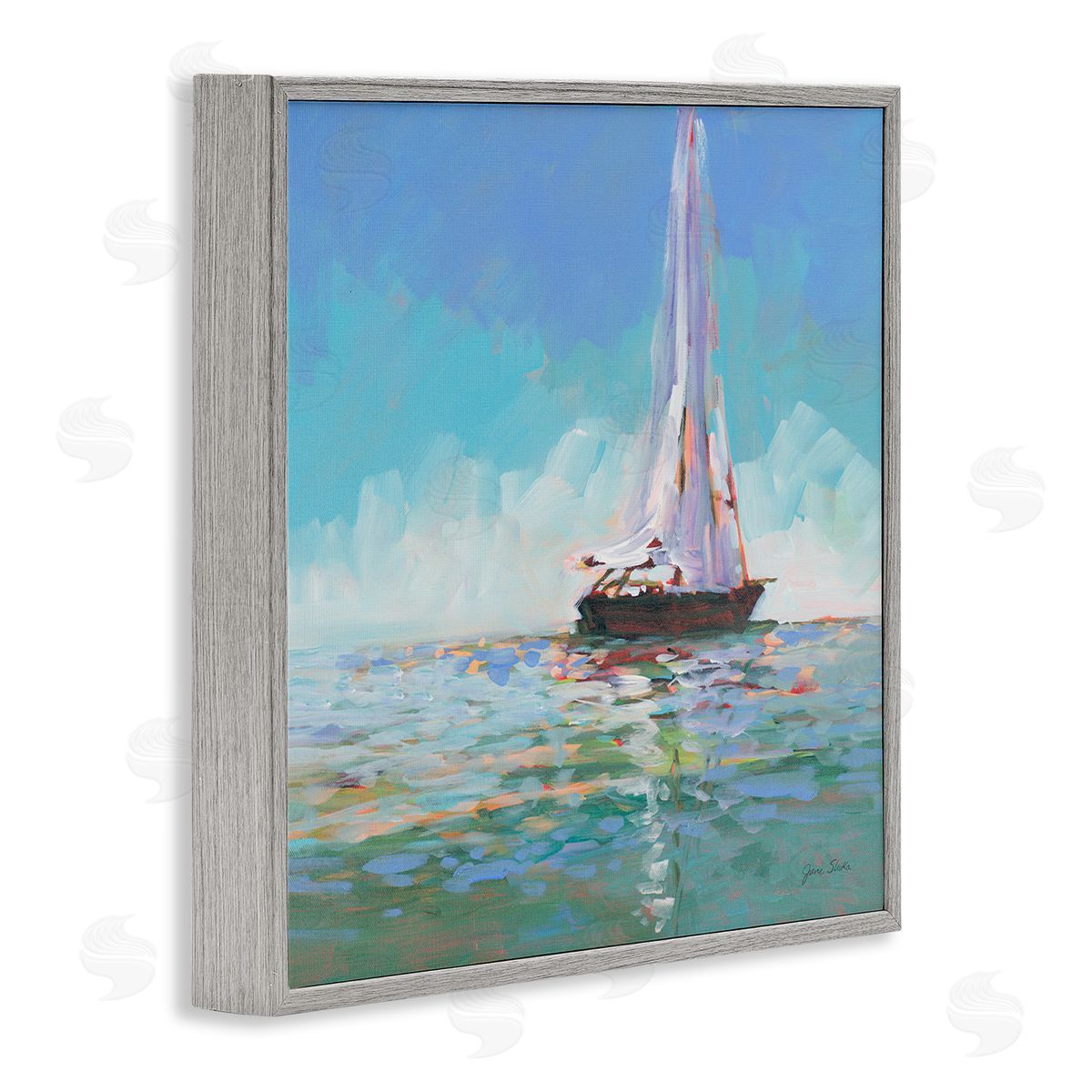 Jane Slivka Quiet Sailing Painting Gray Framed Glicee Wall Art Print