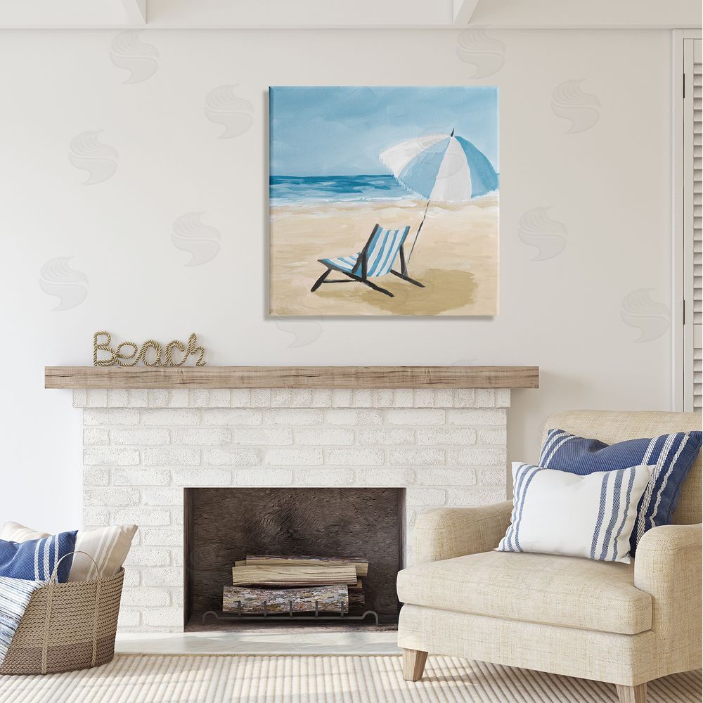 Julie DeRice Blue Beach Chair Painting Canvas Wall Art in Room
