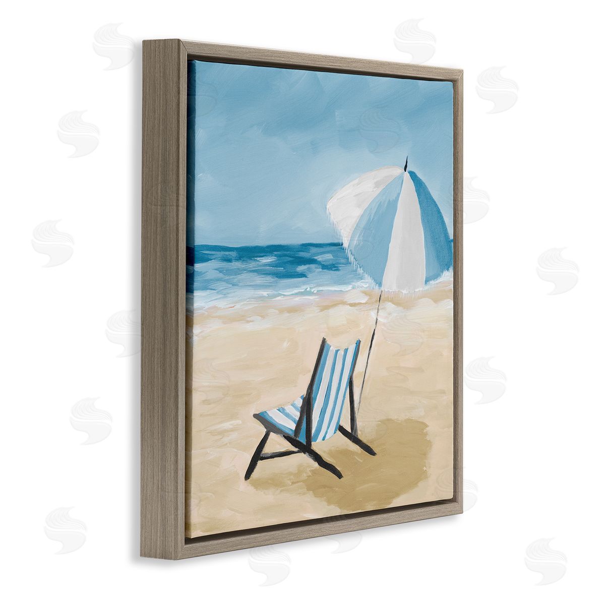 Julie DeRice Blue Beach Chair Painting Brown Floating Frame Canvas Wall Art Print