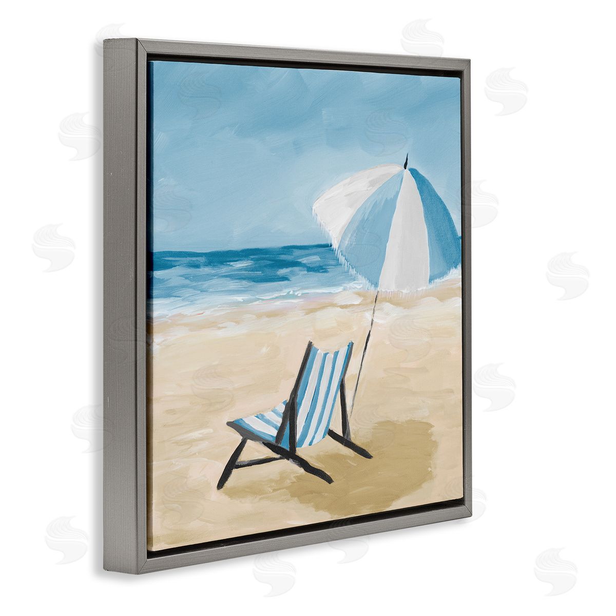Julie DeRice Blue Beach Chair Painting Gray Floating Frame Canvas Wall Art Print