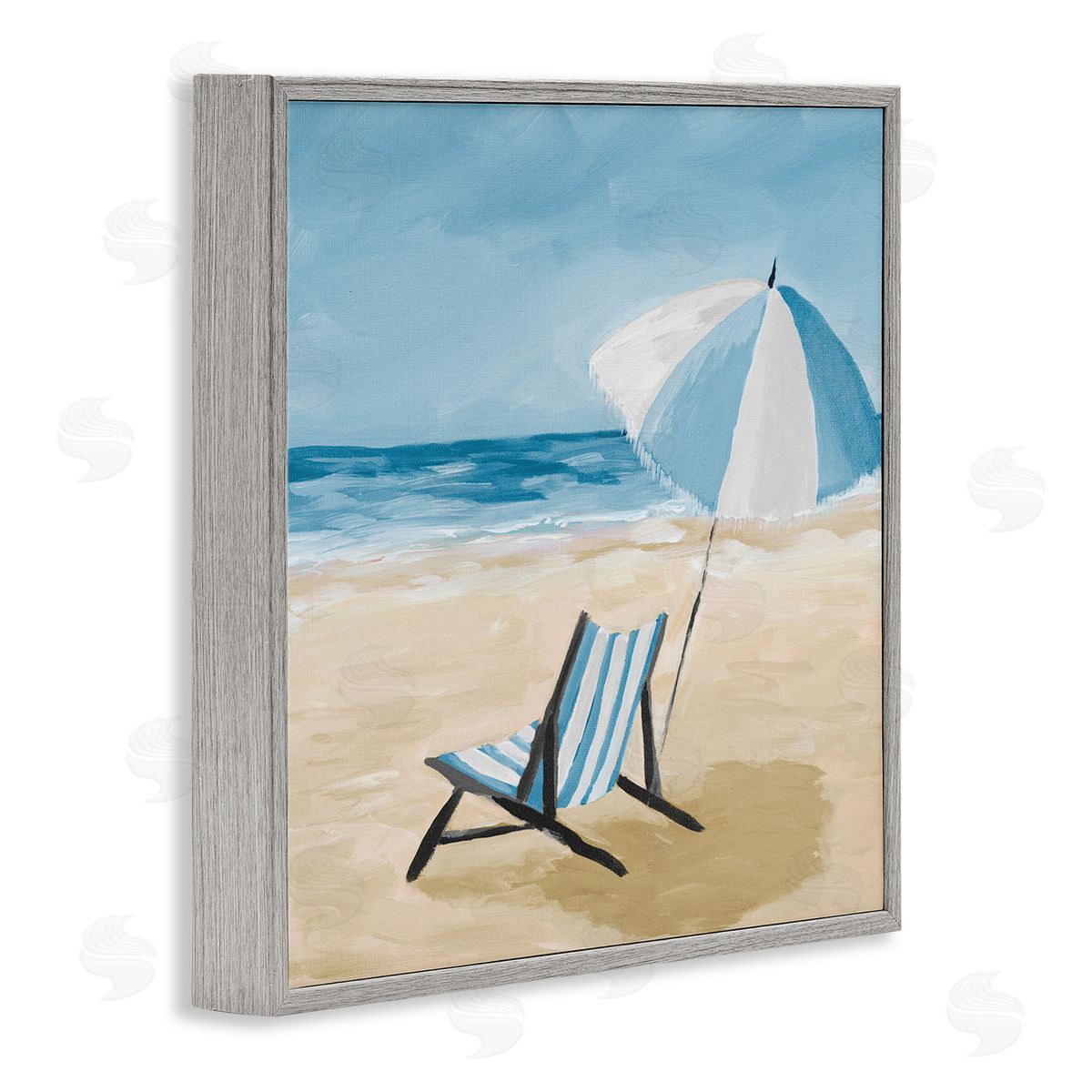 Julie DeRice Blue Beach Chair Painting Gray Framed Glicee Wall Art Print