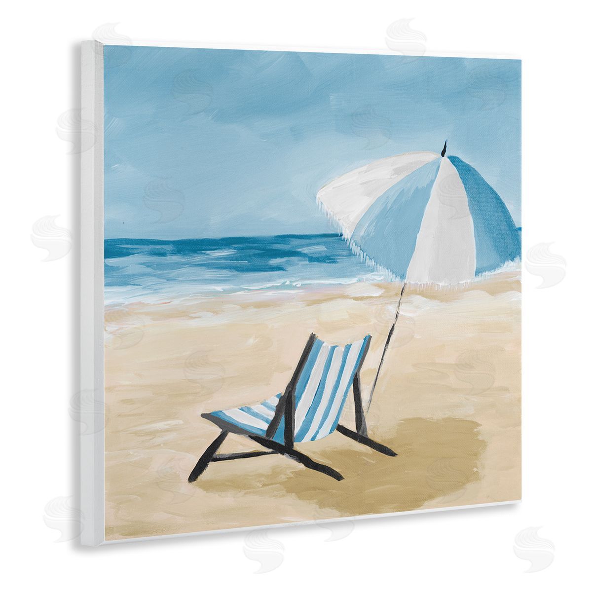 Julie DeRice Blue Beach Chair Painting Wooden Wall Plaque Art Print