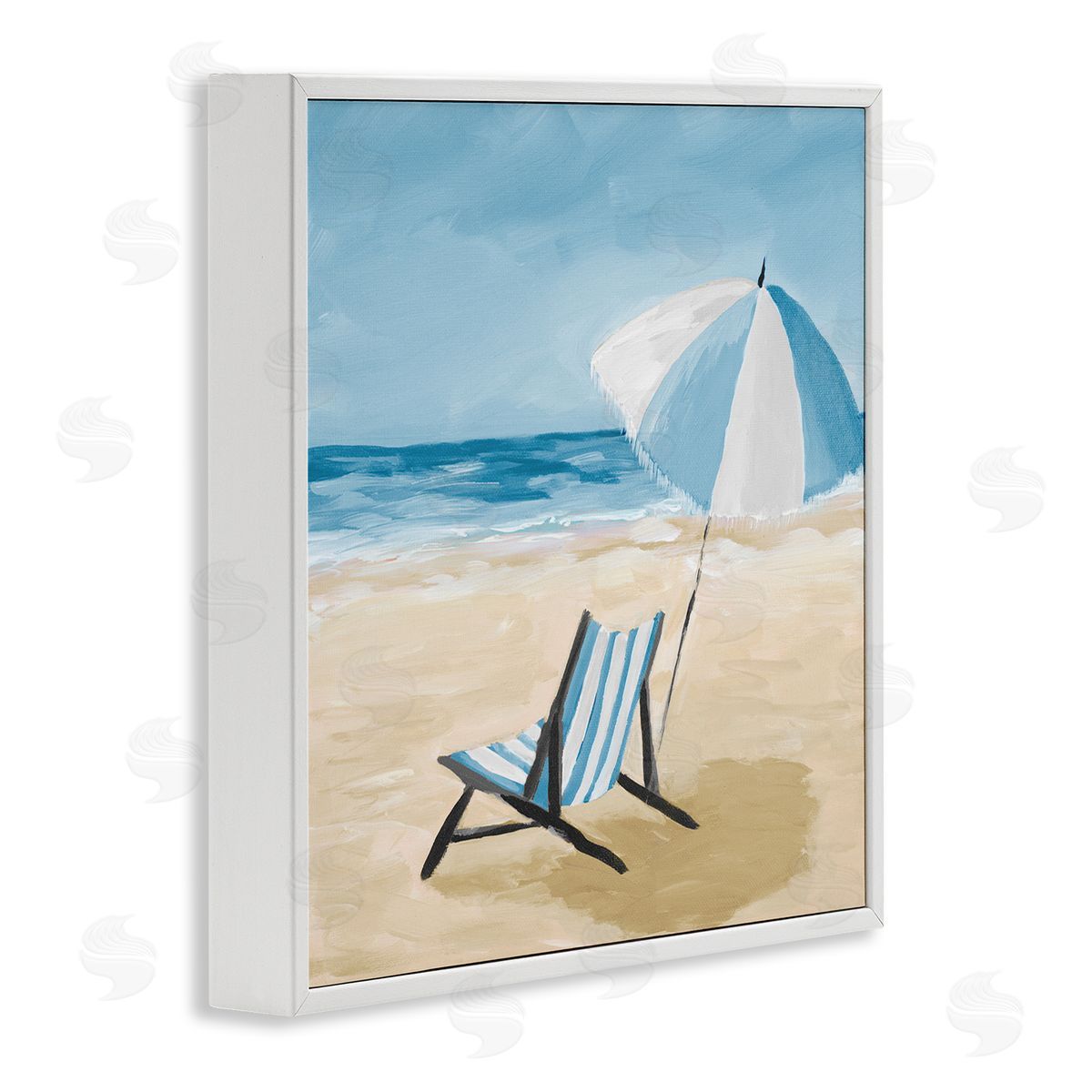 Julie DeRice Blue Beach Chair Painting White Framed Glicee Wall Art Print
