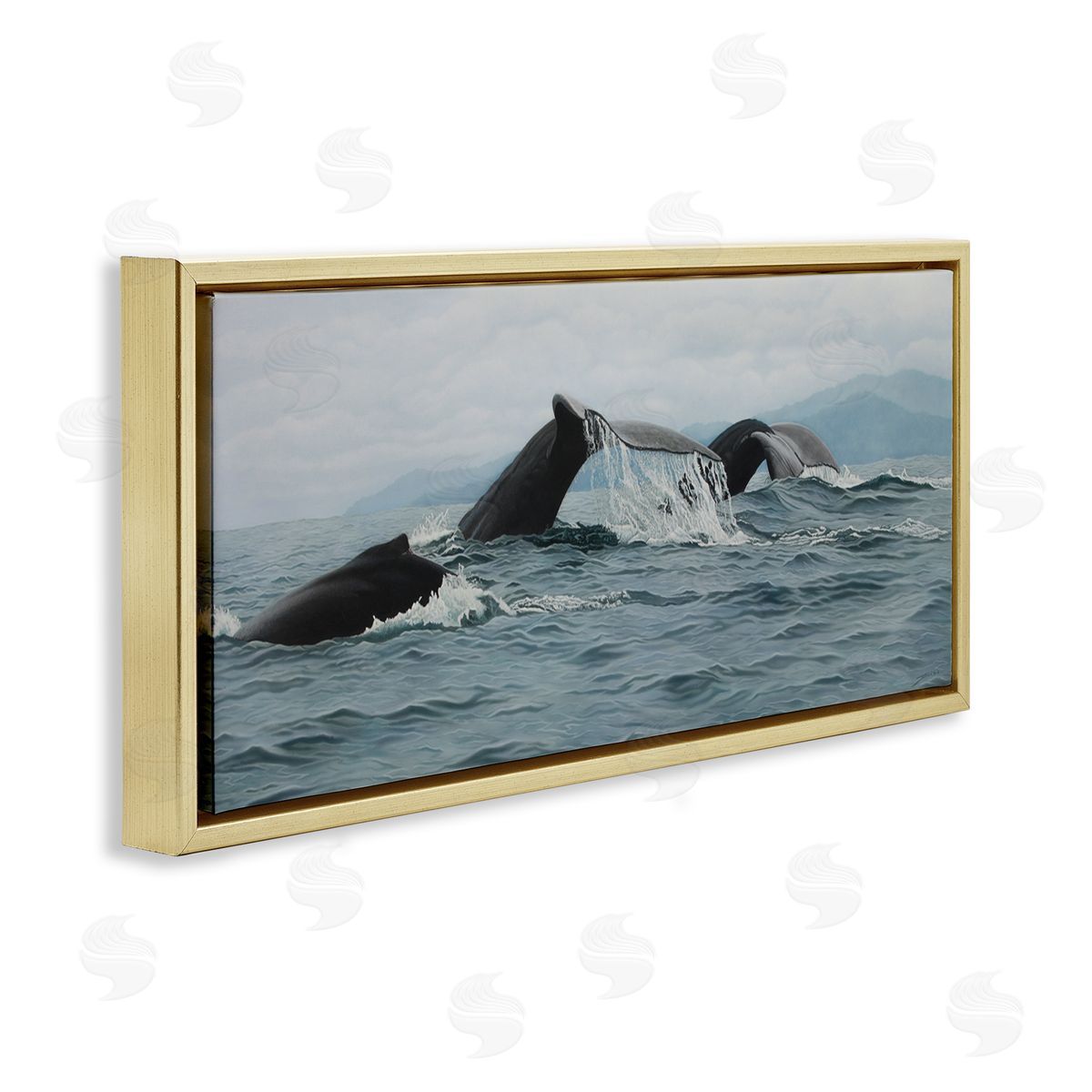 Clinton Jammer Whale Tales Ocean Splash Gold Floating Frame Canvas Wall Art Print