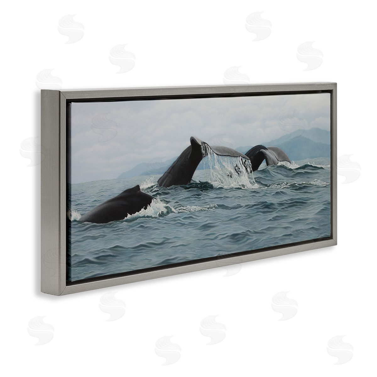 Clinton Jammer Whale Tales Ocean Splash Gray Floating Frame Canvas Wall Art Print