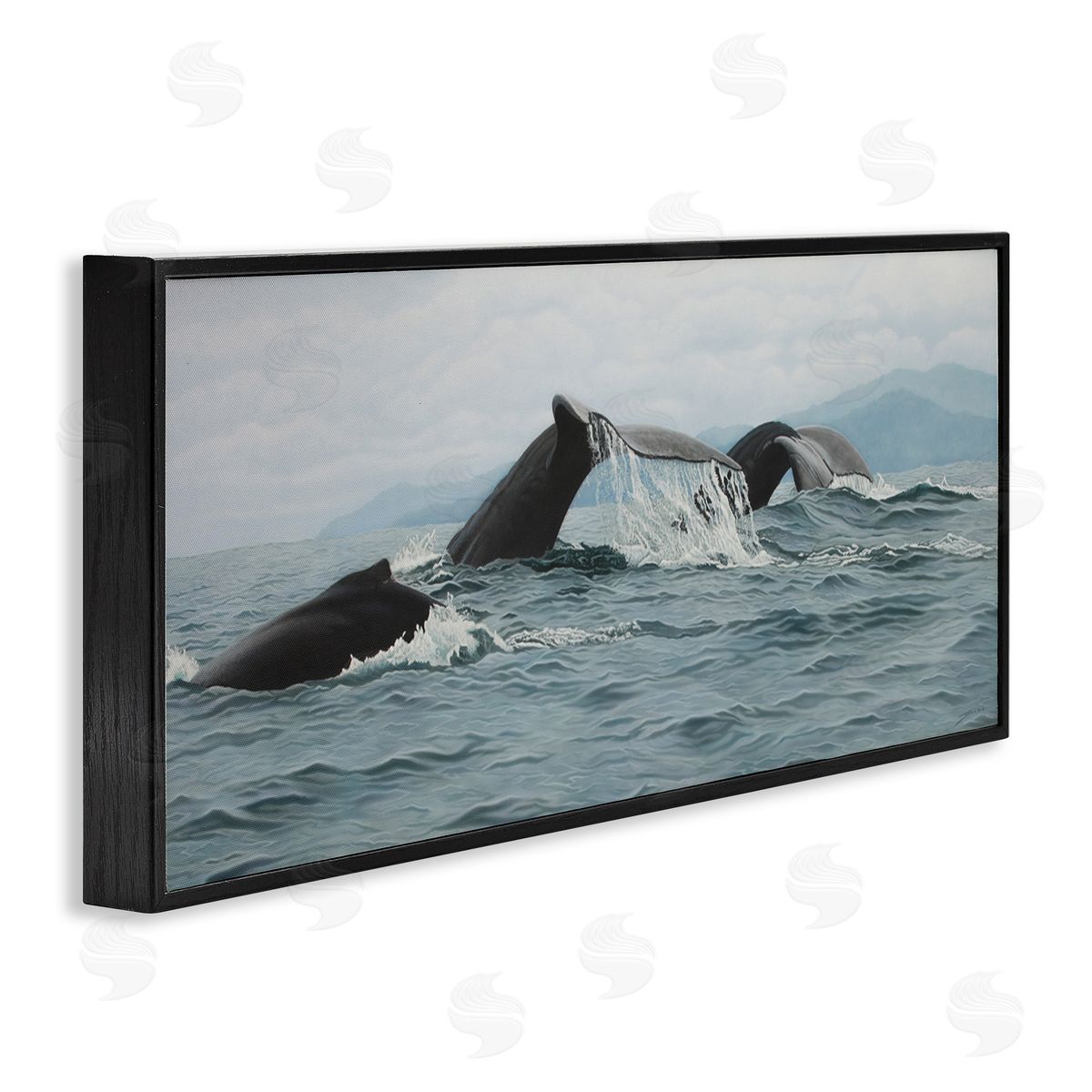 Clinton Jammer Whale Tales Ocean Splash Black Framed Glicee Wall Art Print