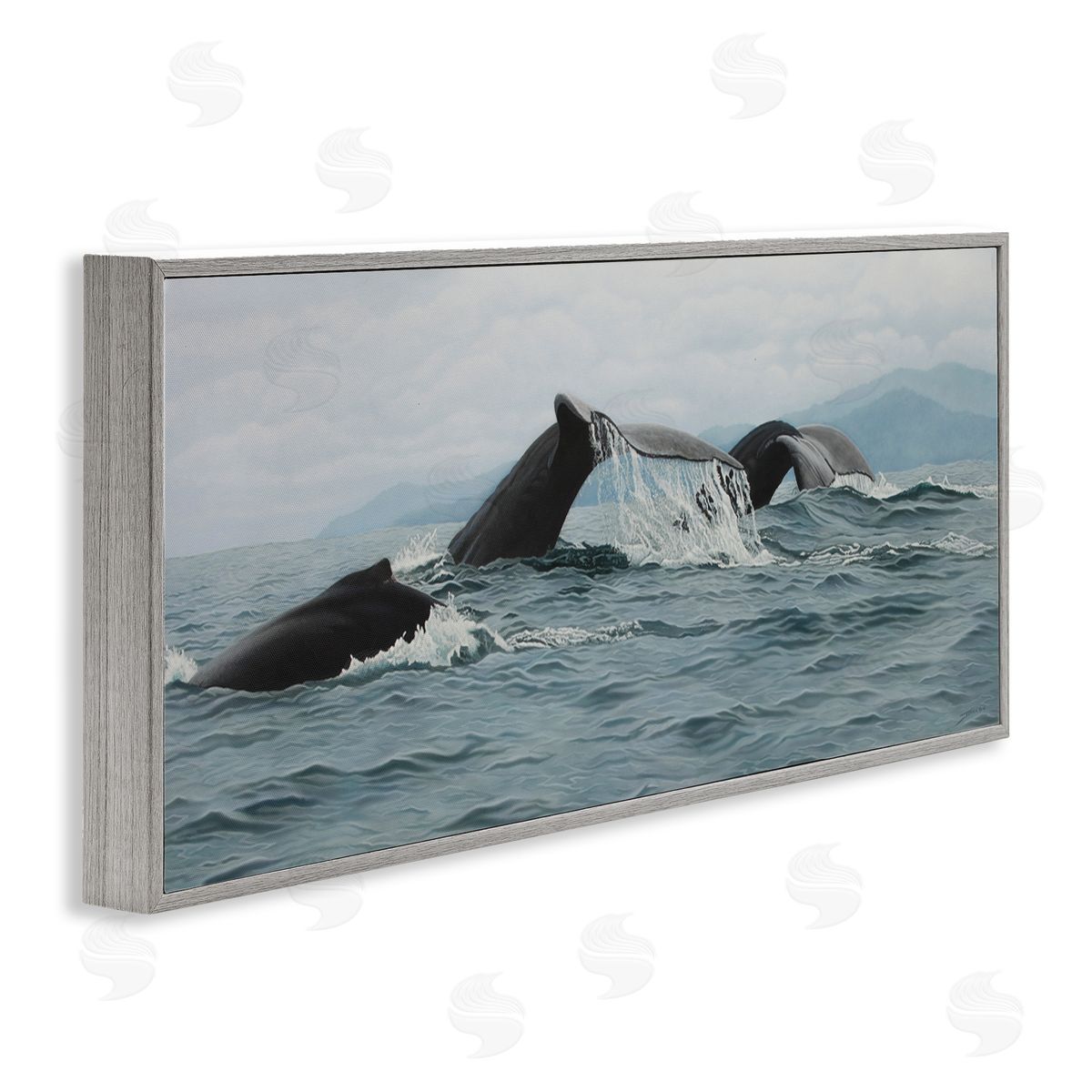 Clinton Jammer Whale Tales Ocean Splash Gray Framed Glicee Wall Art Print