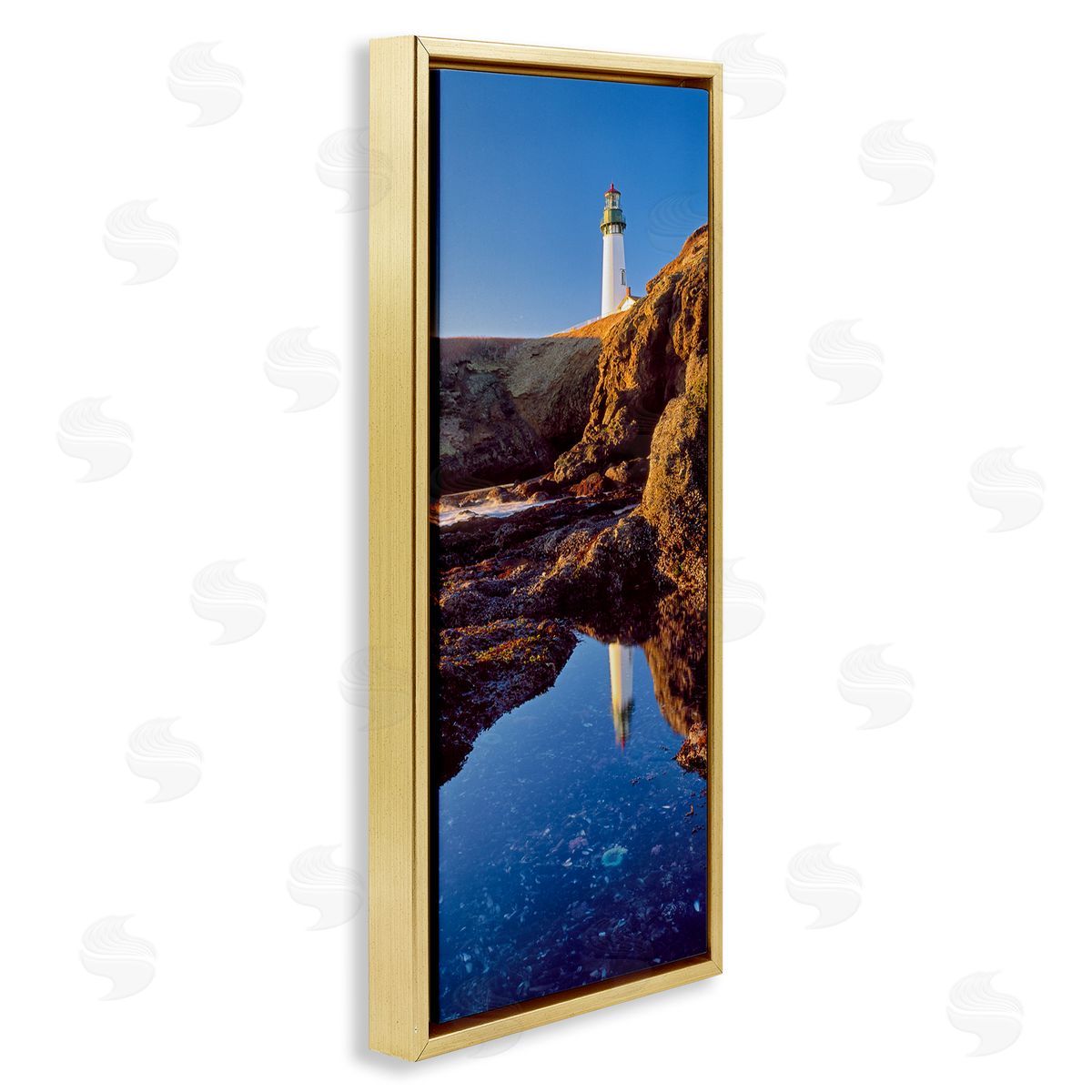 Dennis Frates Lighthouse Water Reflection Gold Floating Frame Canvas Wall Art Print