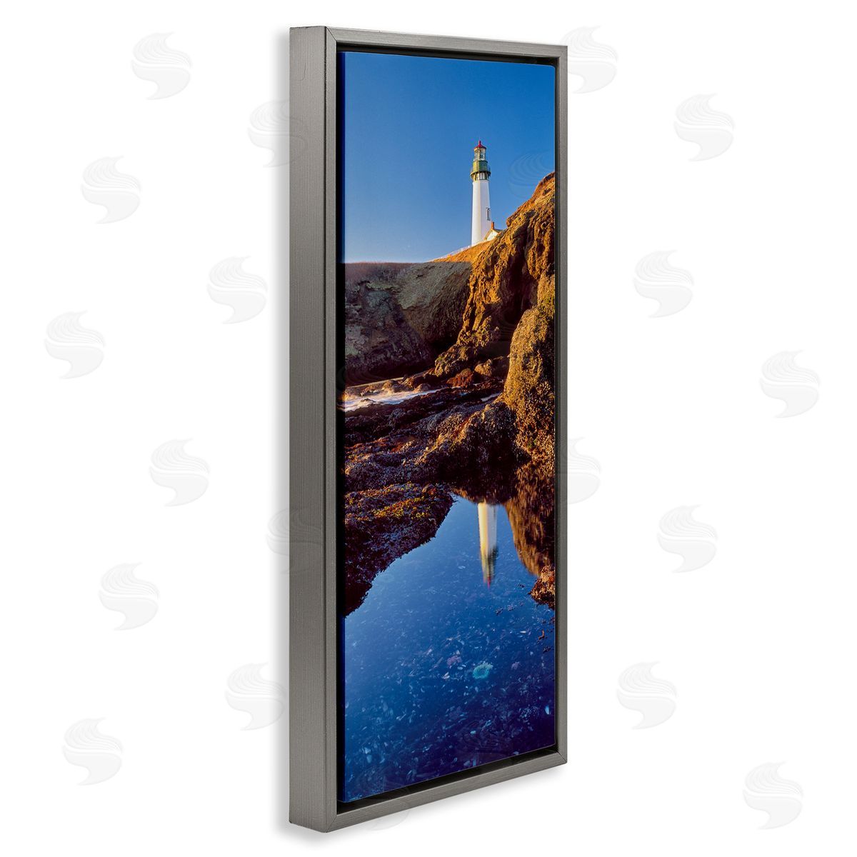 Dennis Frates Lighthouse Water Reflection Gray Floating Frame Canvas Wall Art Print