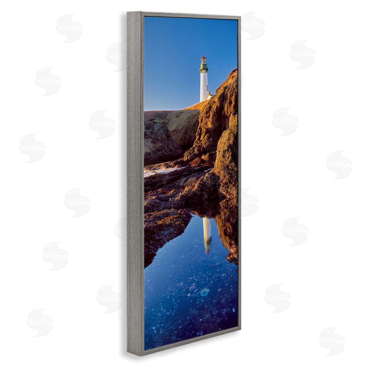 Dennis Frates Lighthouse Water Reflection Gray Framed Glicee Wall Art Print
