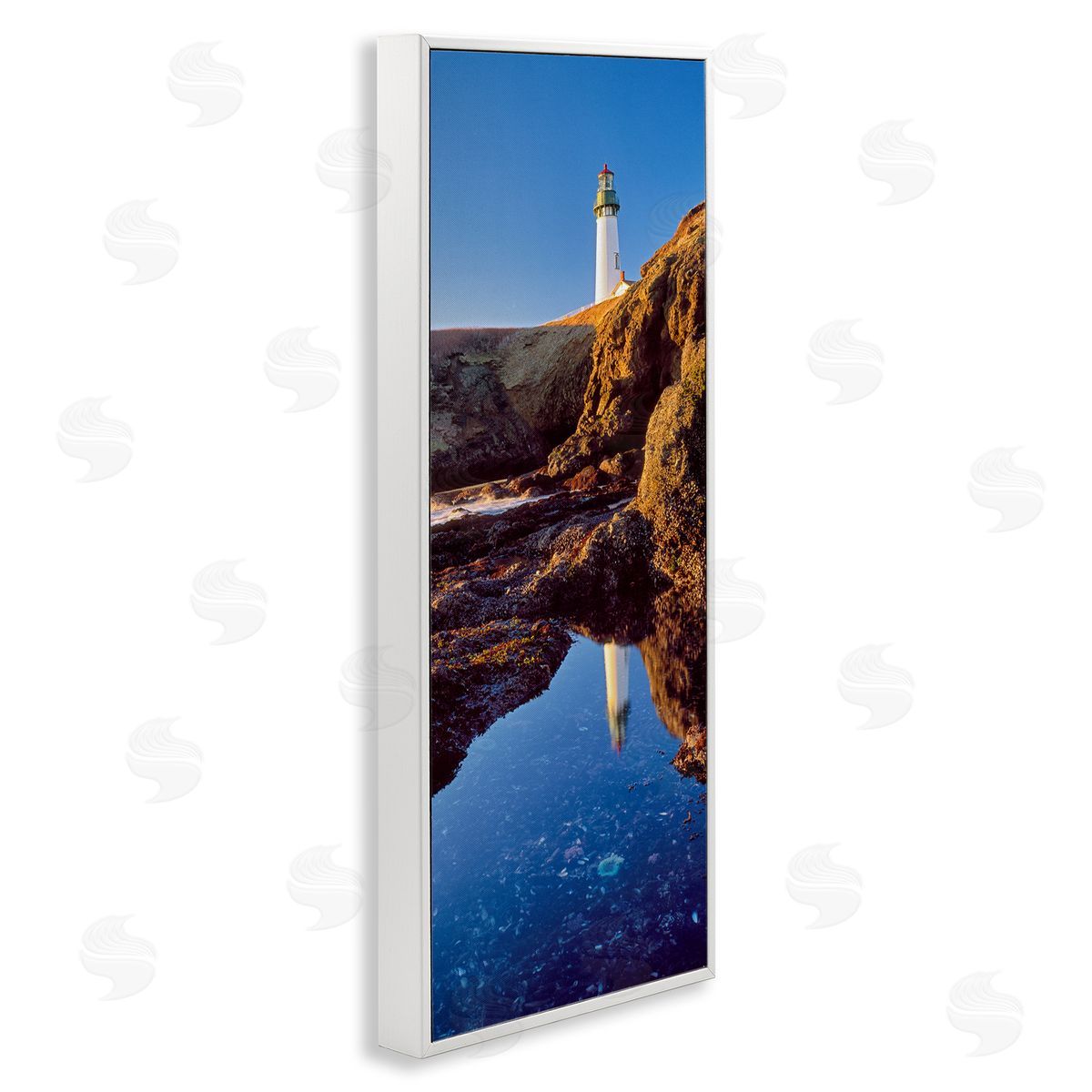 Dennis Frates Lighthouse Water Reflection White Framed Glicee Wall Art Print