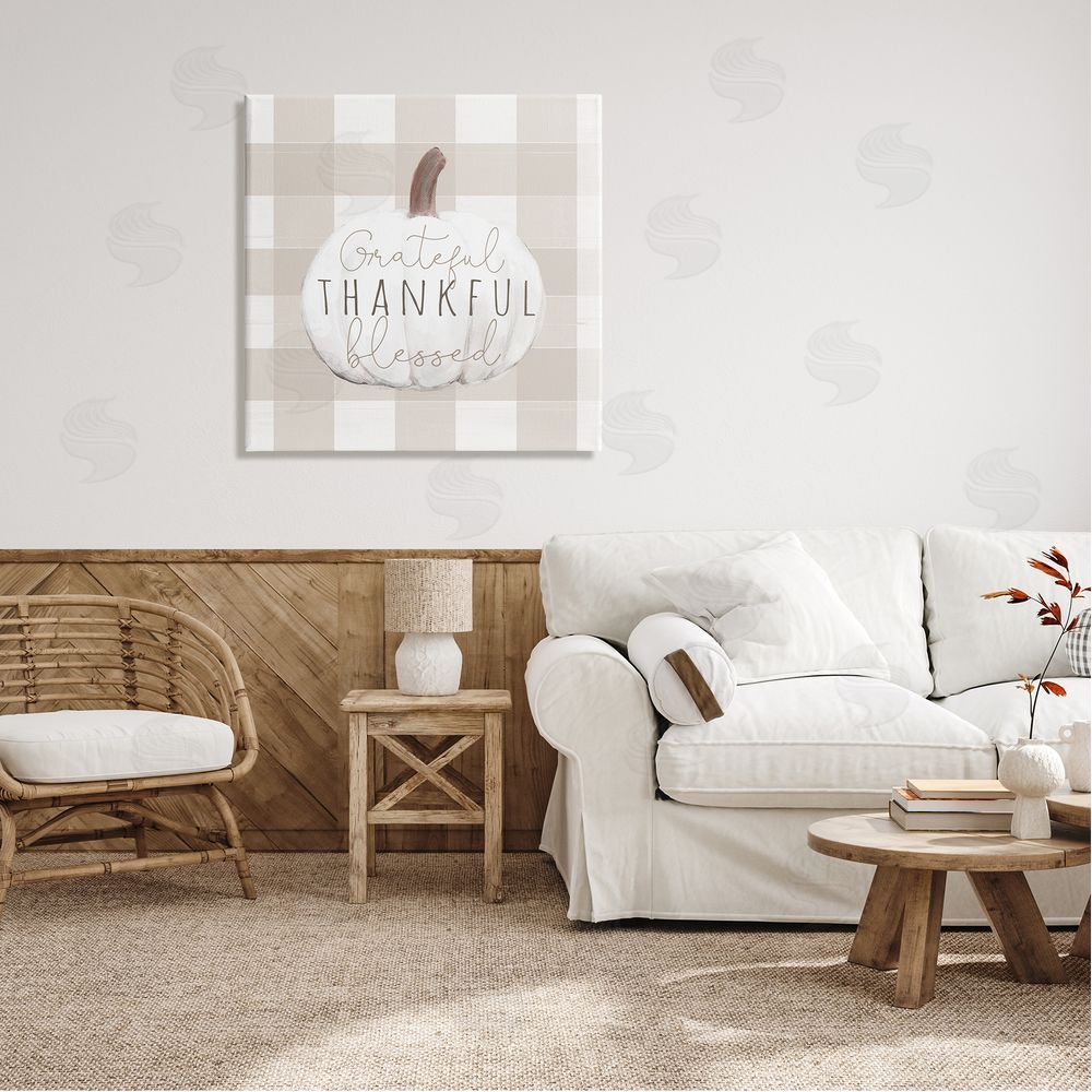 Dogwood Portfolio Grateful Thankful Pumpkin Canvas Wall Art in Room