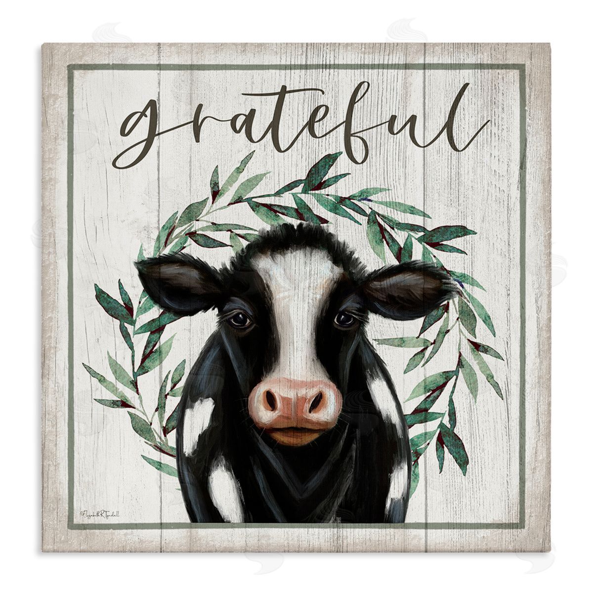 Elizabeth Tyndall Grateful Phrase Cow Stretched Canvas Wall Art Print