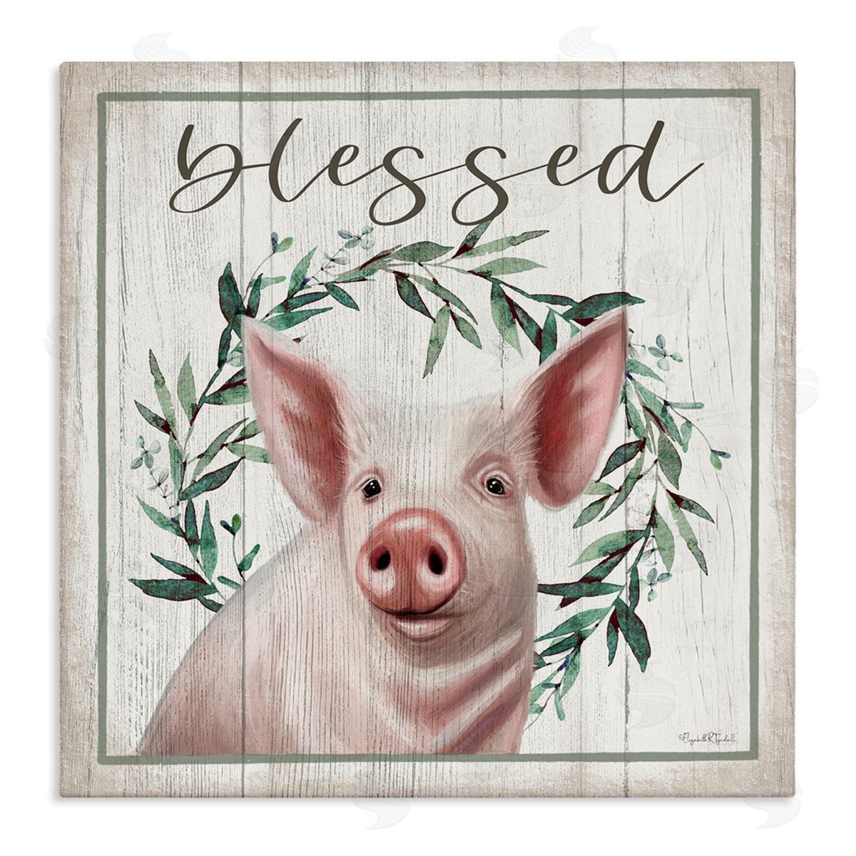 Elizabeth Tyndall Blessed Farmhouse Pig Stretched Canvas Wall Art Print