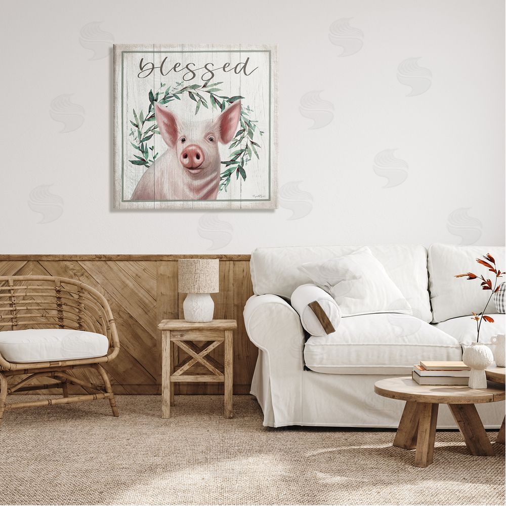Elizabeth Tyndall Blessed Farmhouse Pig Canvas Wall Art in Room