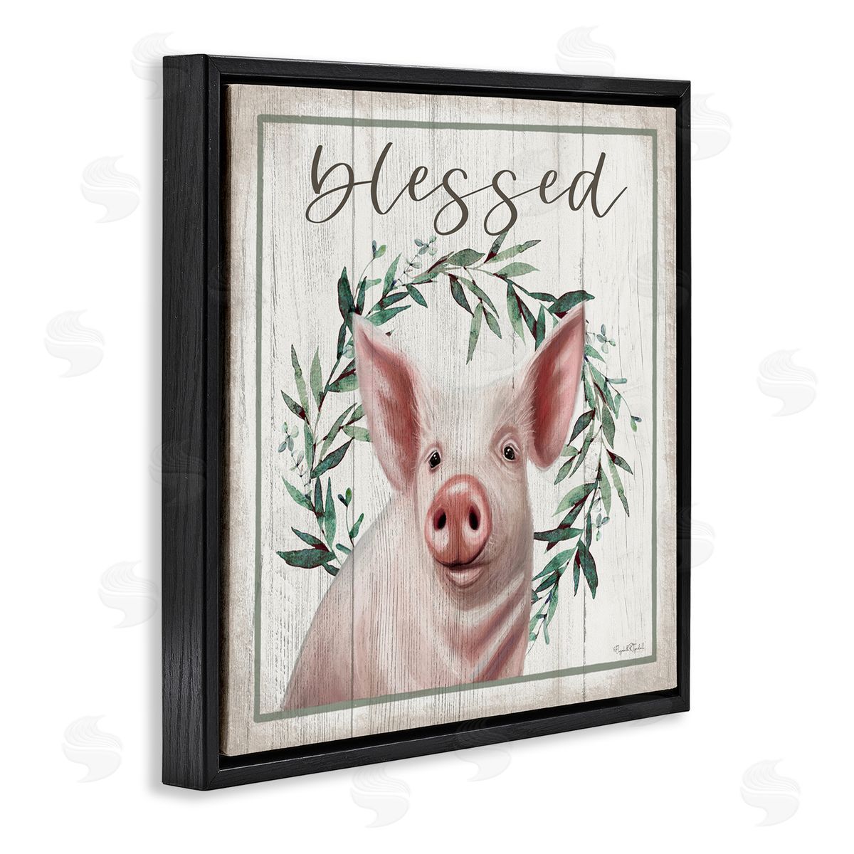 Elizabeth Tyndall Blessed Farmhouse Pig Black Floating Frame Canvas Wall Art Print