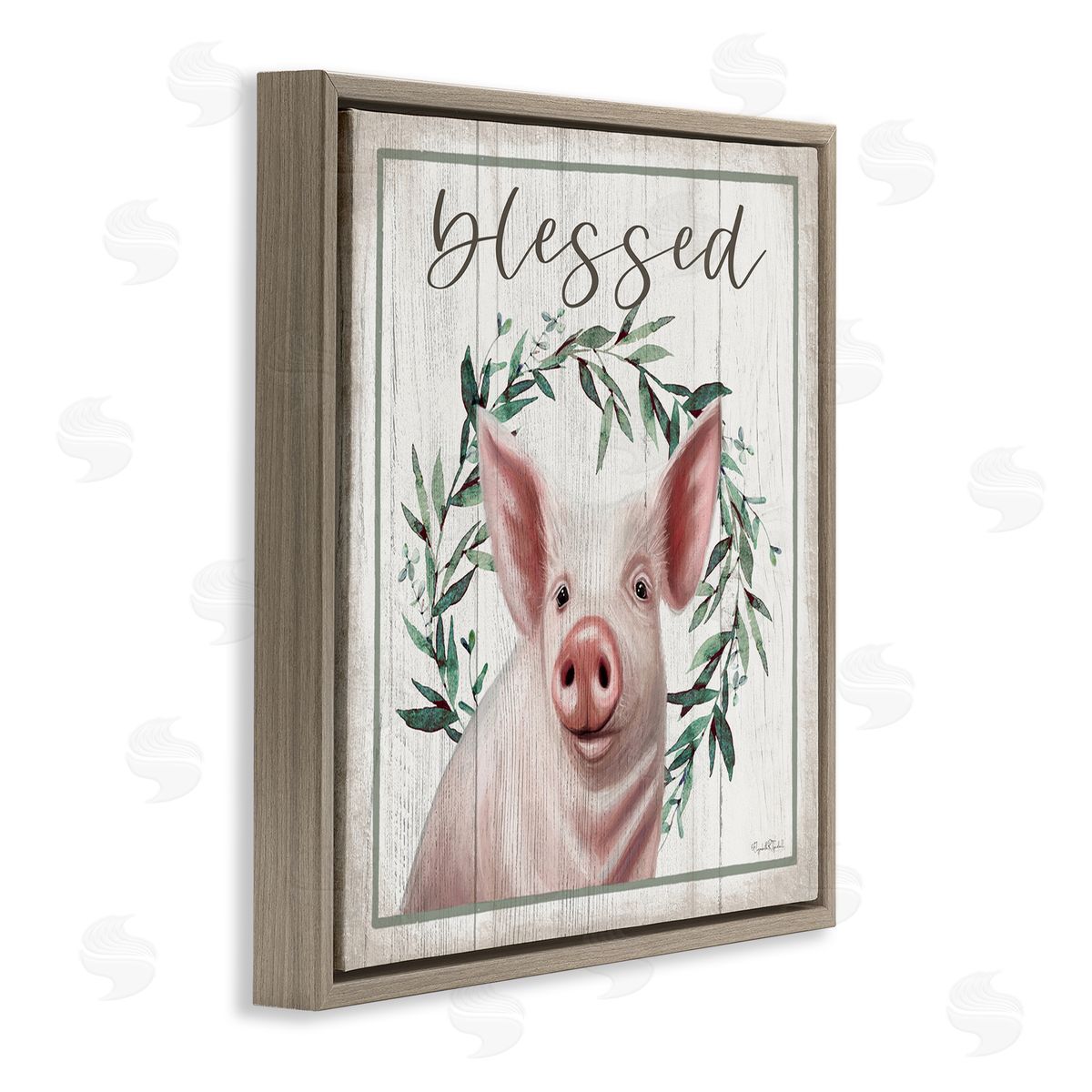 Elizabeth Tyndall Blessed Farmhouse Pig Brown Floating Frame Canvas Wall Art Print