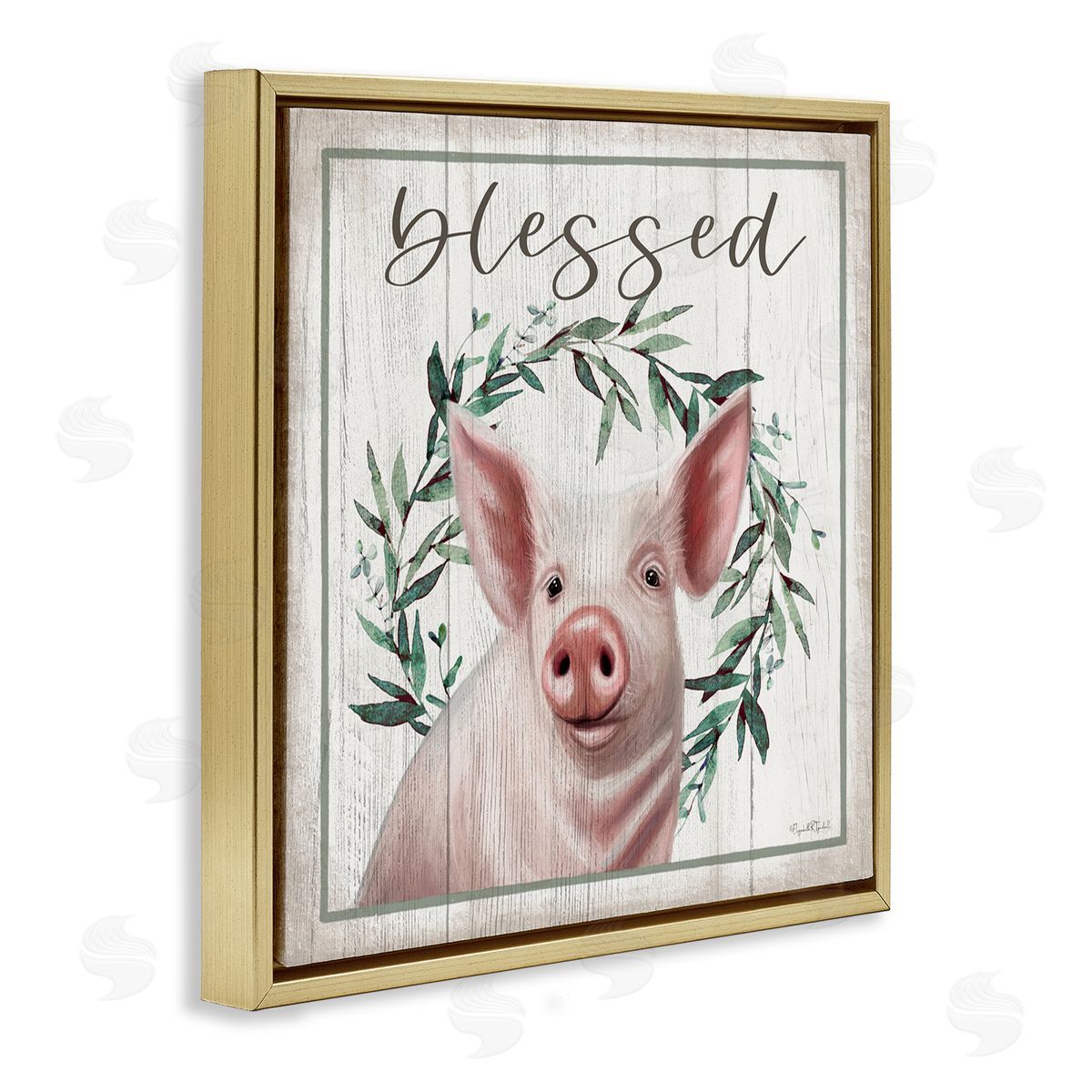 Elizabeth Tyndall Blessed Farmhouse Pig Gold Floating Frame Canvas Wall Art Print