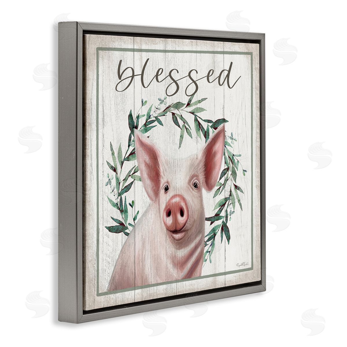 Elizabeth Tyndall Blessed Farmhouse Pig Gray Floating Frame Canvas Wall Art Print
