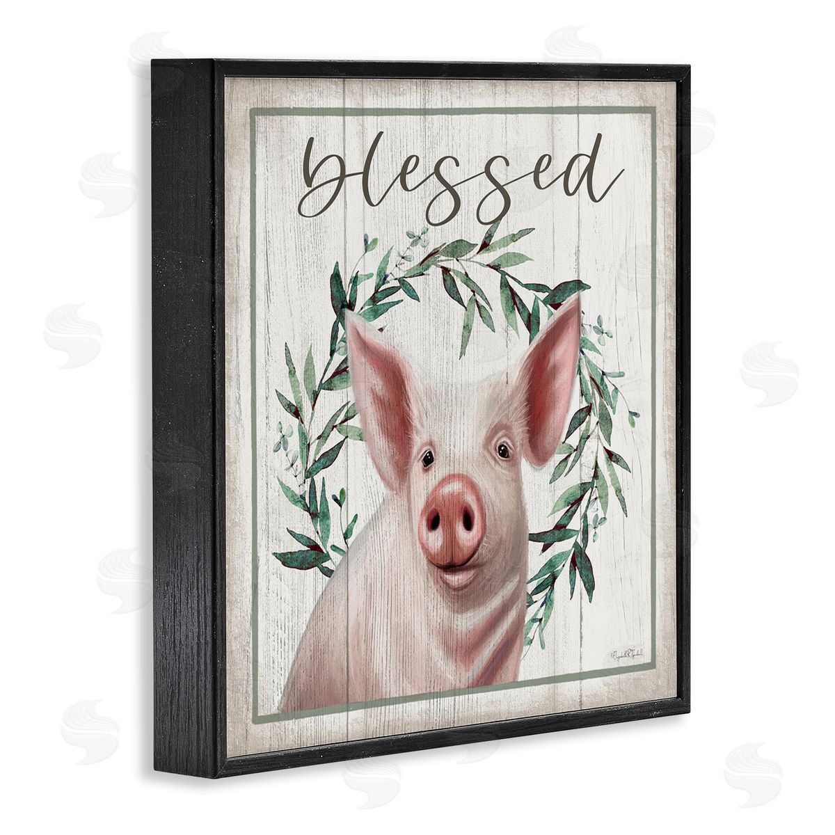 Elizabeth Tyndall Blessed Farmhouse Pig Black Framed Glicee Wall Art Print