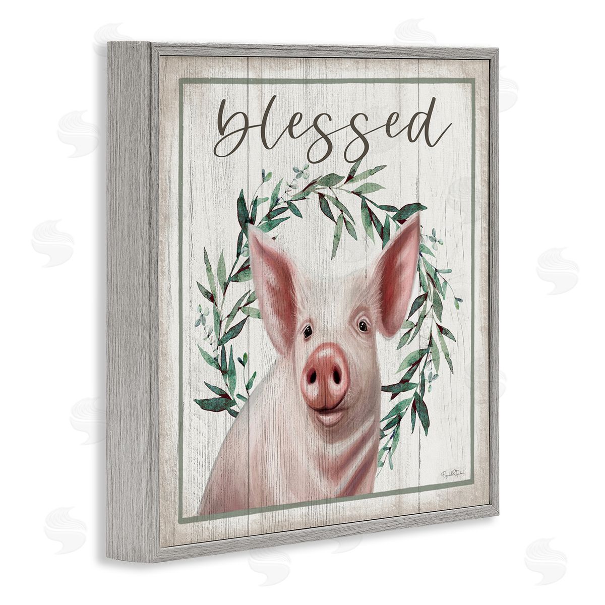 Elizabeth Tyndall Blessed Farmhouse Pig Gray Framed Glicee Wall Art Print