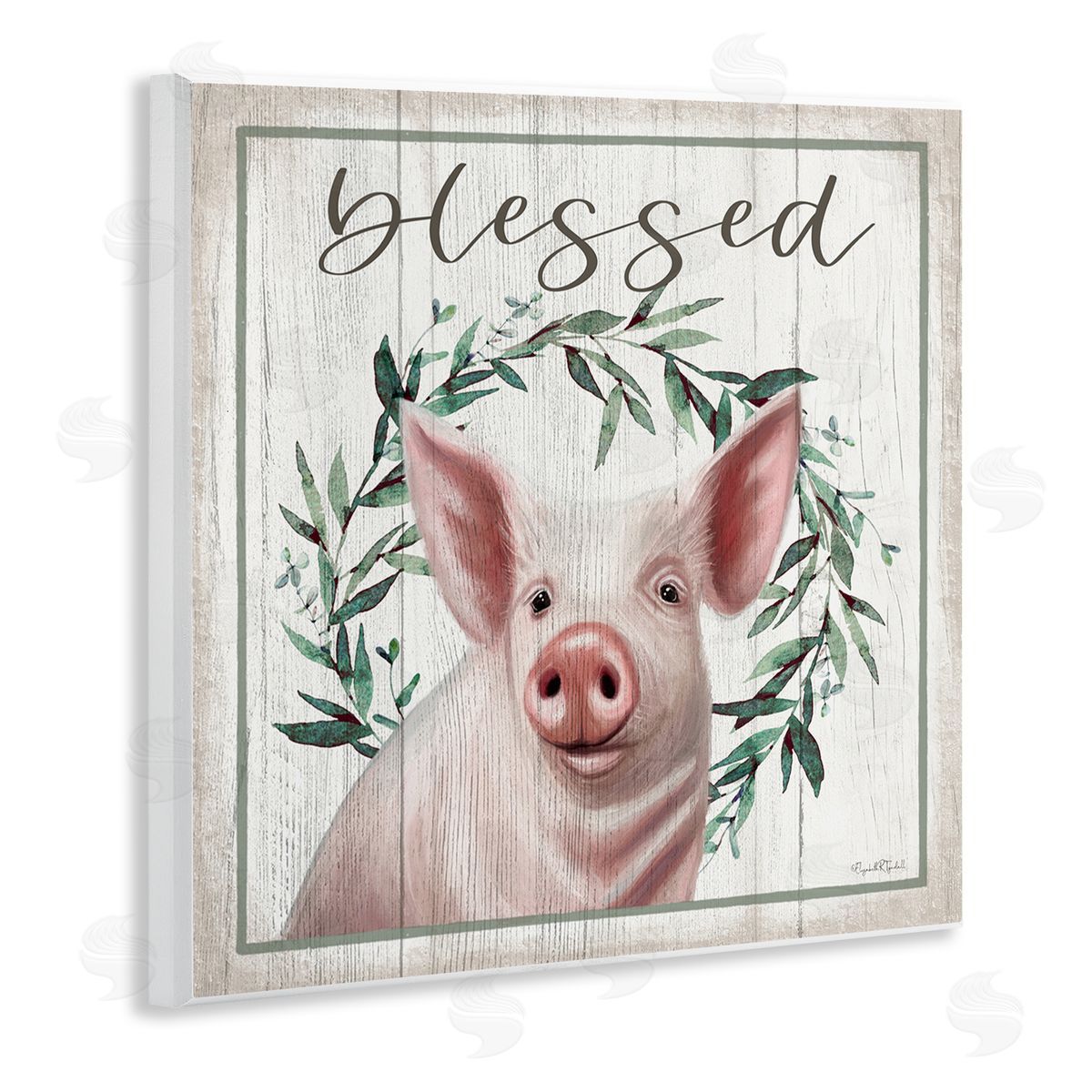 Elizabeth Tyndall Blessed Farmhouse Pig Wooden Wall Plaque Art Print