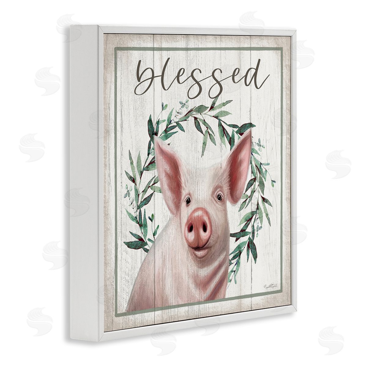 Elizabeth Tyndall Blessed Farmhouse Pig White Framed Glicee Wall Art Print