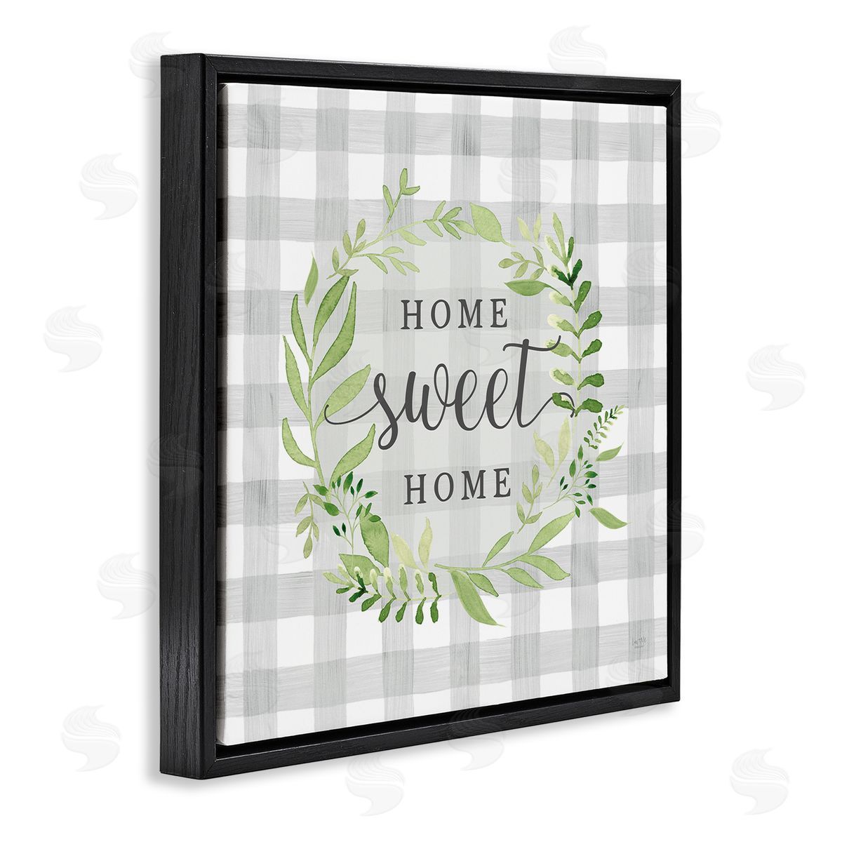 Lux + Me Designs Sweet Home on Grey Gingham Black Floating Frame Canvas Wall Art Print