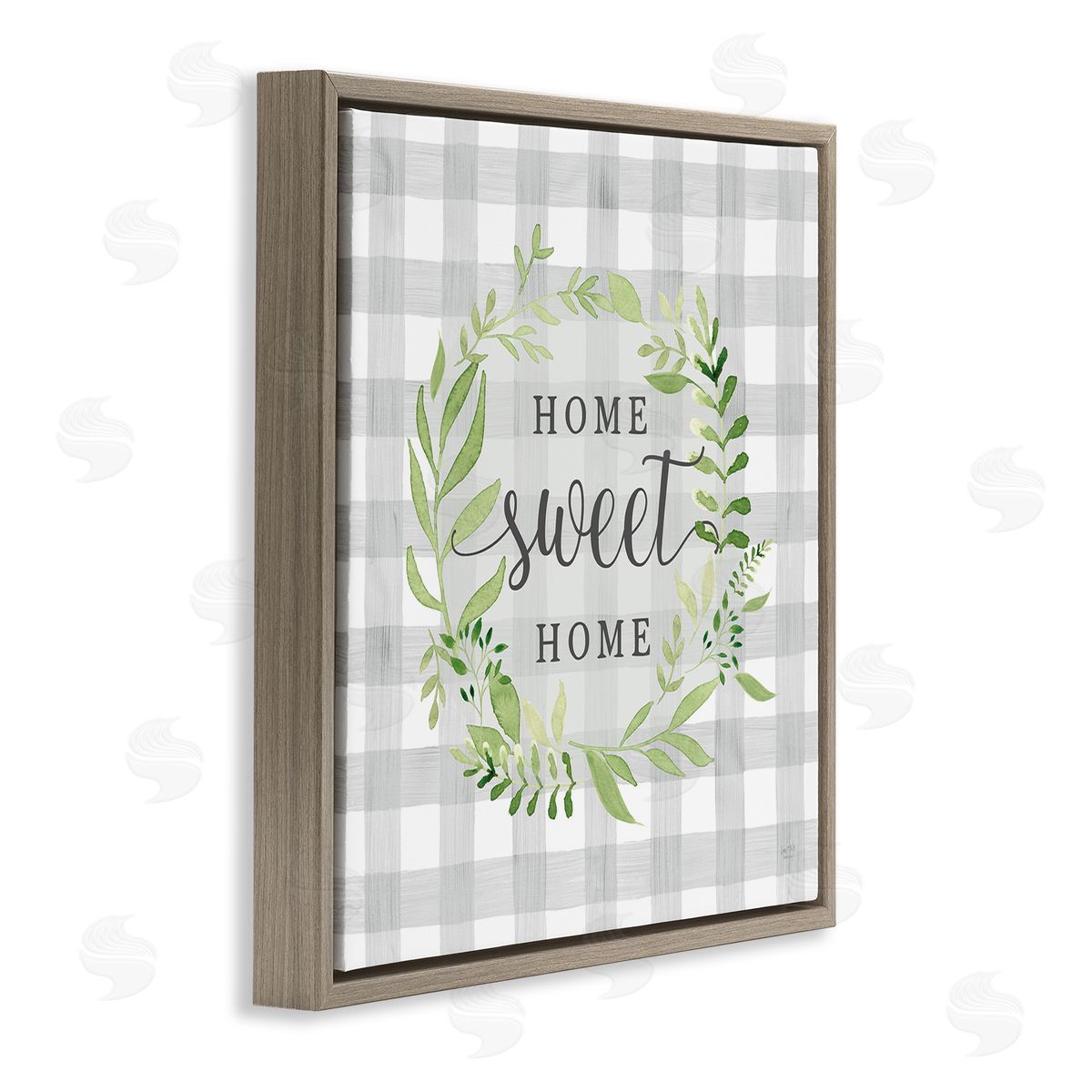 Lux + Me Designs Sweet Home on Grey Gingham Brown Floating Frame Canvas Wall Art Print