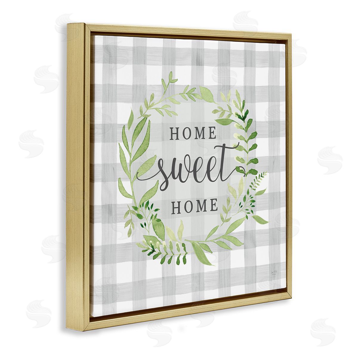 Lux + Me Designs Sweet Home on Grey Gingham Gold Floating Frame Canvas Wall Art Print